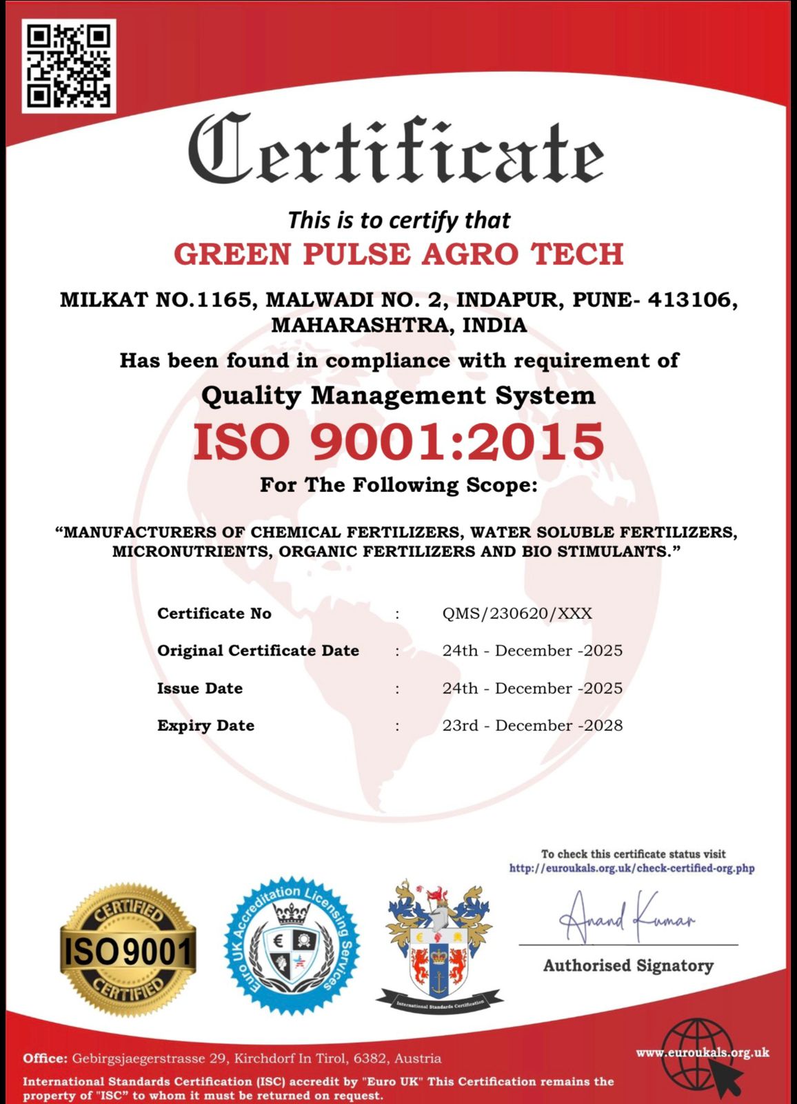 ISO Certificate Green Pulse Agrotech